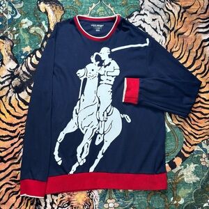 Ralph Lauren Polo Sport Big Pony Graphic Pullover Sweatshirt Crewneck Blue Large